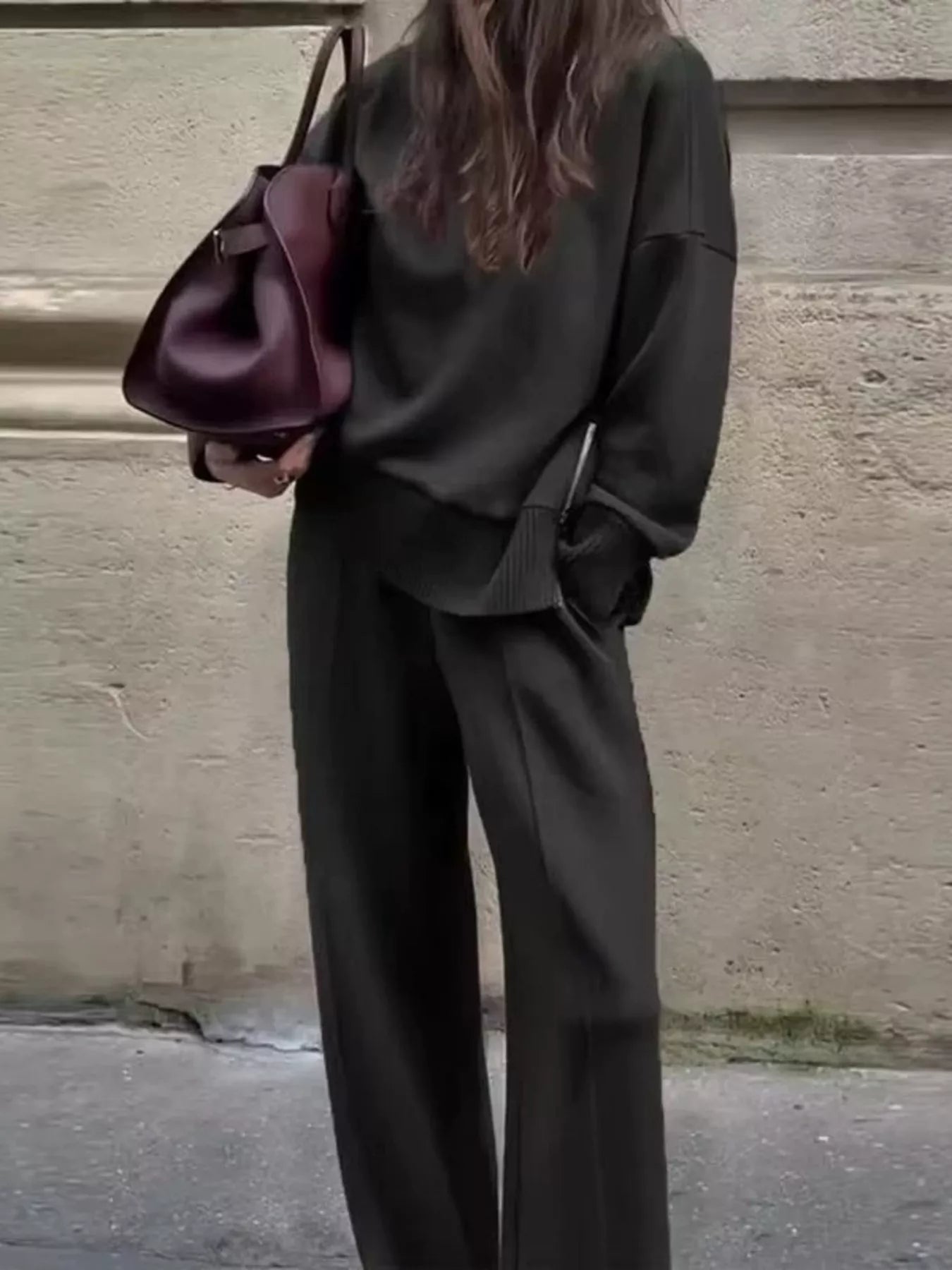 Trendsi Turtleneck Dropped Shoulder Top and Pants Set -