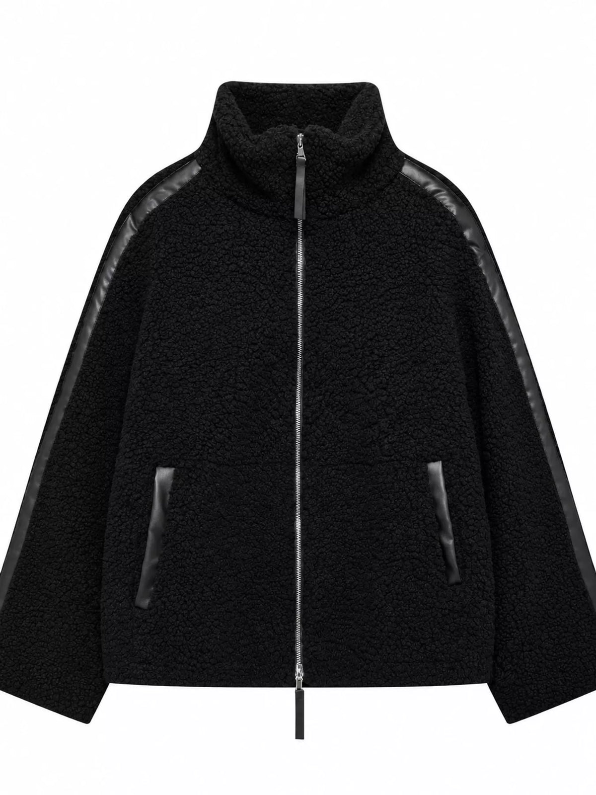 Black sherpa zip-up jacket
