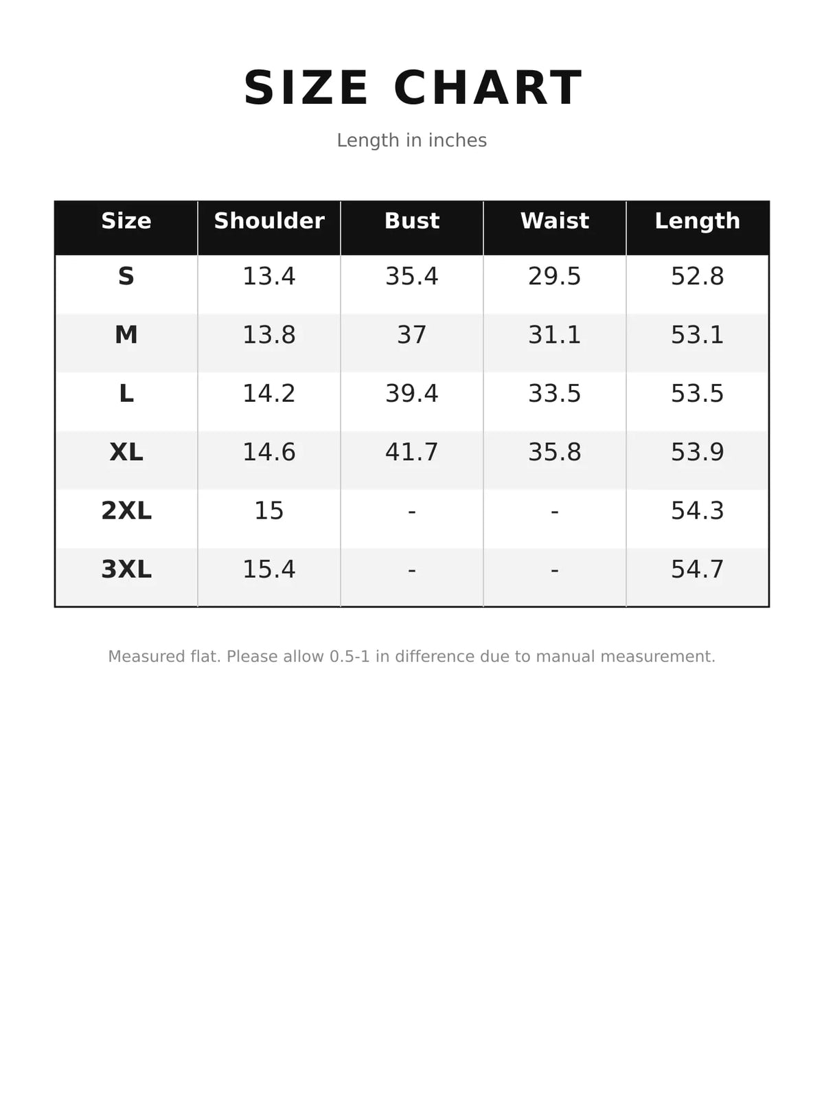 Size chart for women's sleeveless striped maxi dress with criss-cross waist detail
