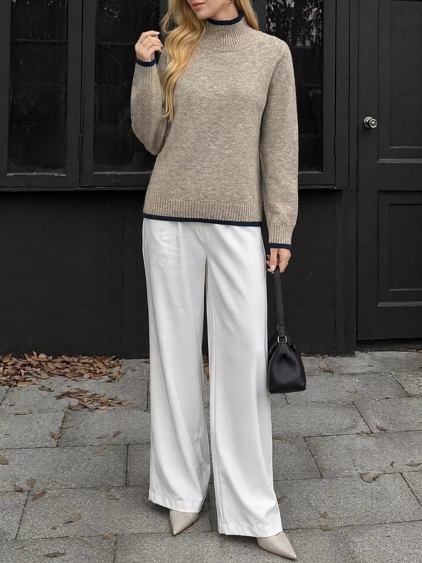 Trendsi Cozy Mock Neck Sweater with Contrast Trim -