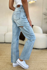 Trendsi Judy Blue Full Size High Waist Distressed Straight Jeans -