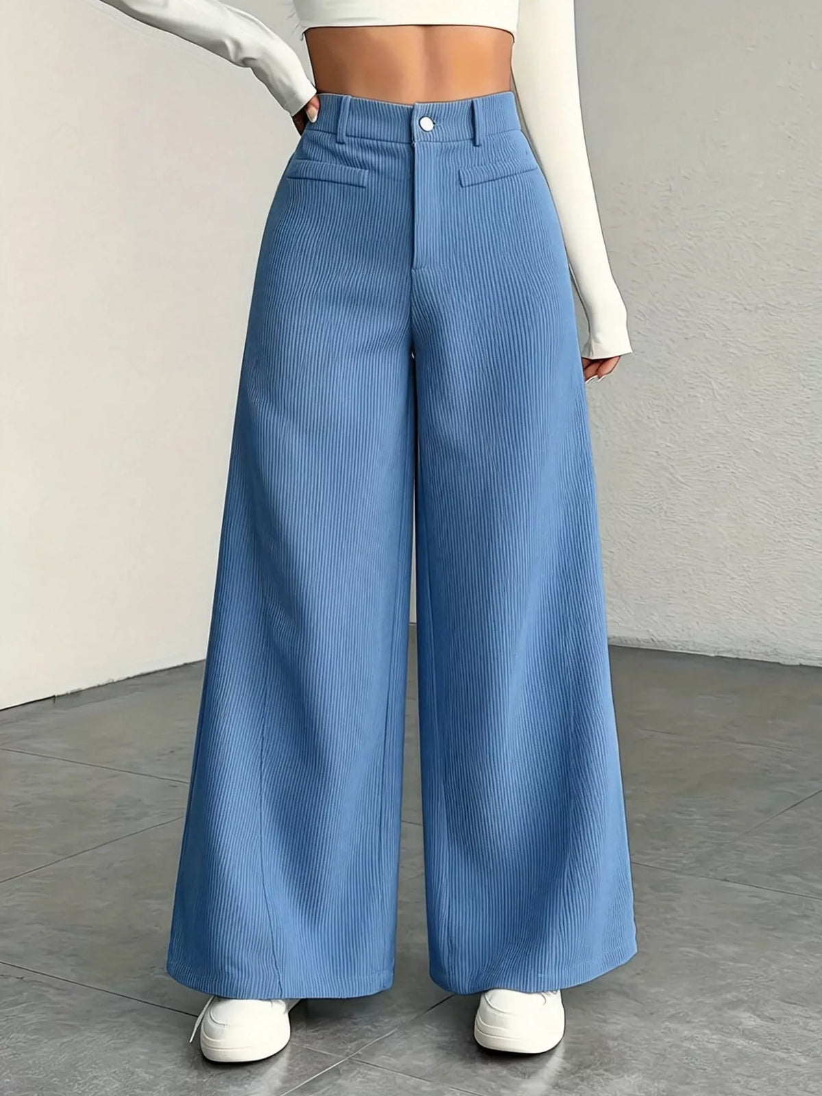 Denim Blue high-waisted wide-leg pants