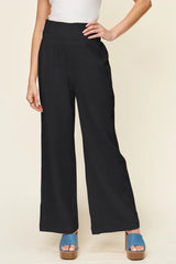 Trendsi Double Take Full Size Texture Smocked Waist Wide Leg Pants -