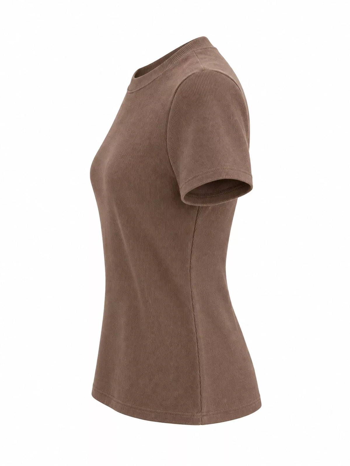 Brown slim-fit crew neck T-shirt, side view