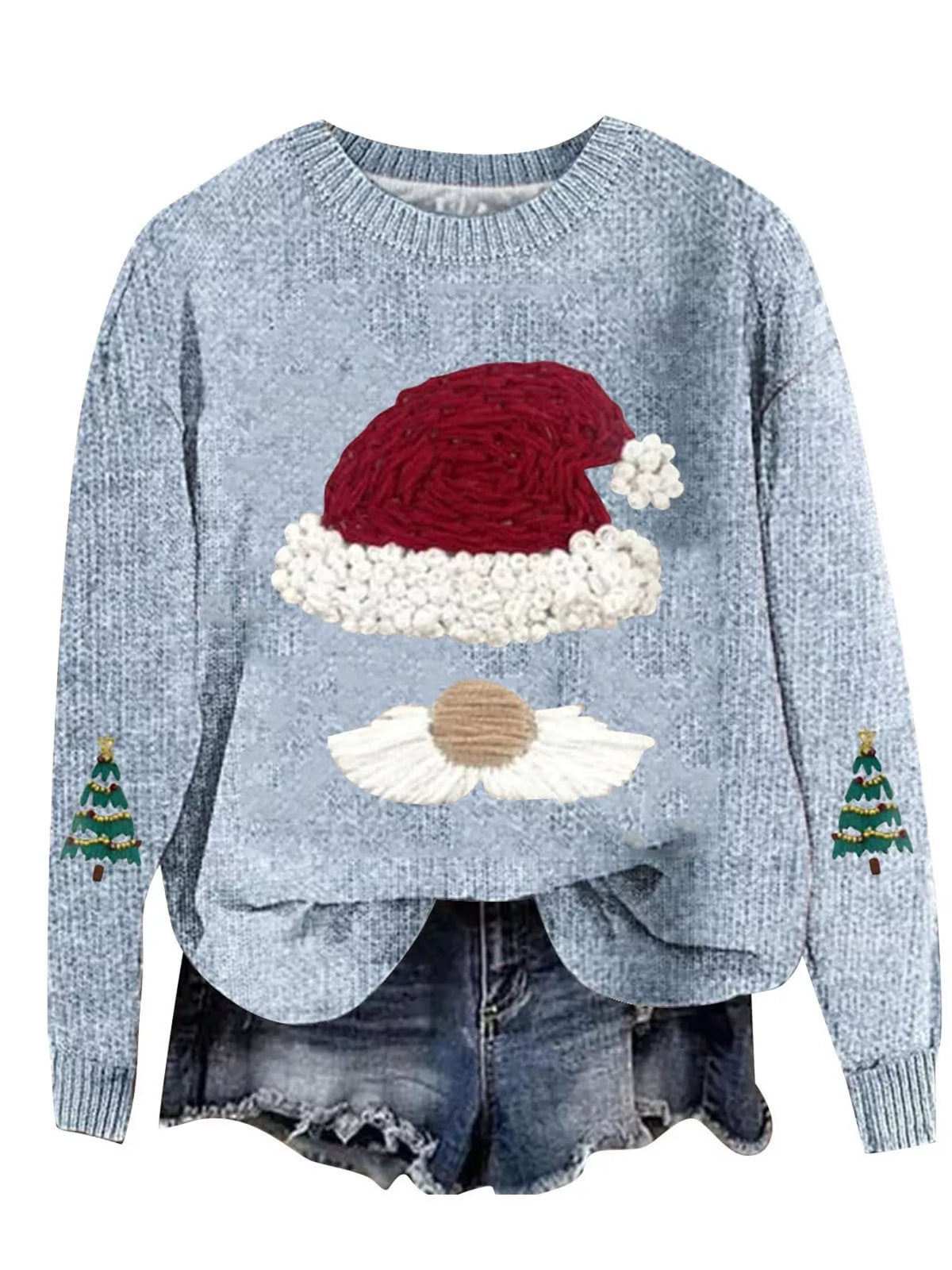 Christmas Graphic Dropped Shoulder Sweater in blue, front view