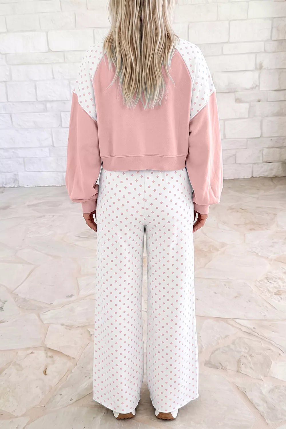 Women's Polka-Dot Cropped Sweatshirt & Wide-Leg Pants Set — alternate view