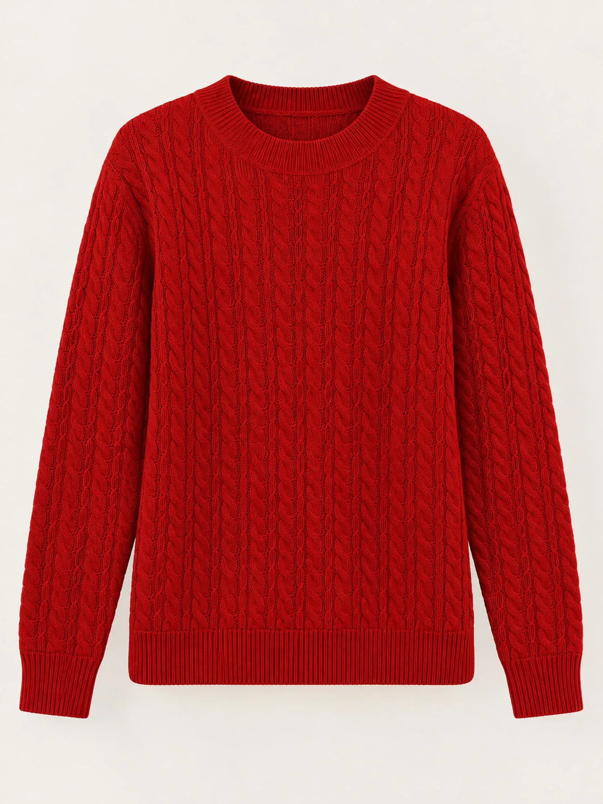 Red cable knit round neck sweater