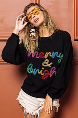 Trendsi BiBi Tinsel Lettering Christmas Sweater -