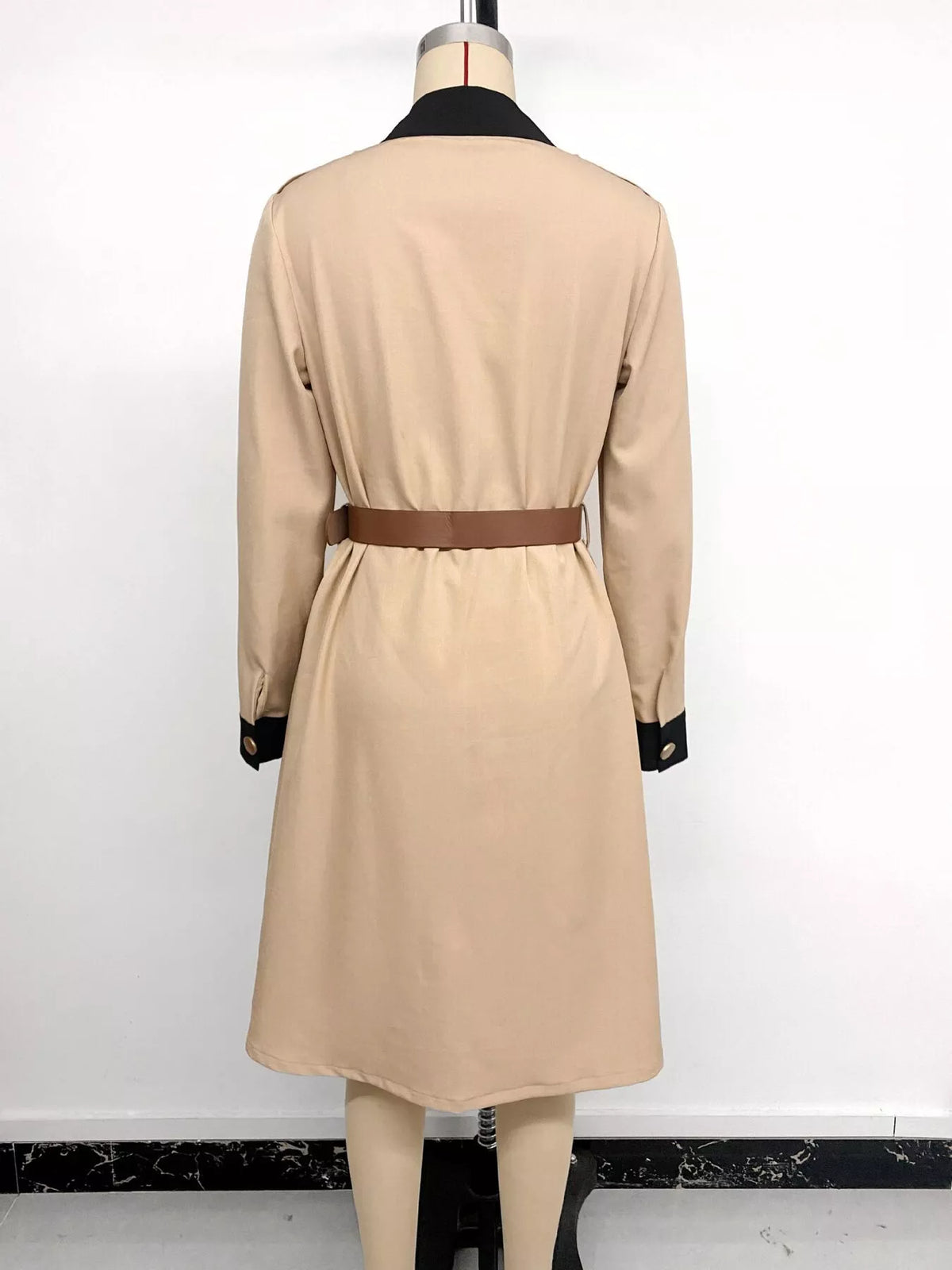Contrast lapel button front midi shirt dress