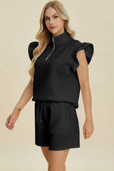 Trendsi Double Take Full Size Texture Flounce Sleeve Top and Shorts Set -