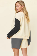 Trendsi Double Take Full Size Contrast Drop Shoulder Top and Shorts Set -