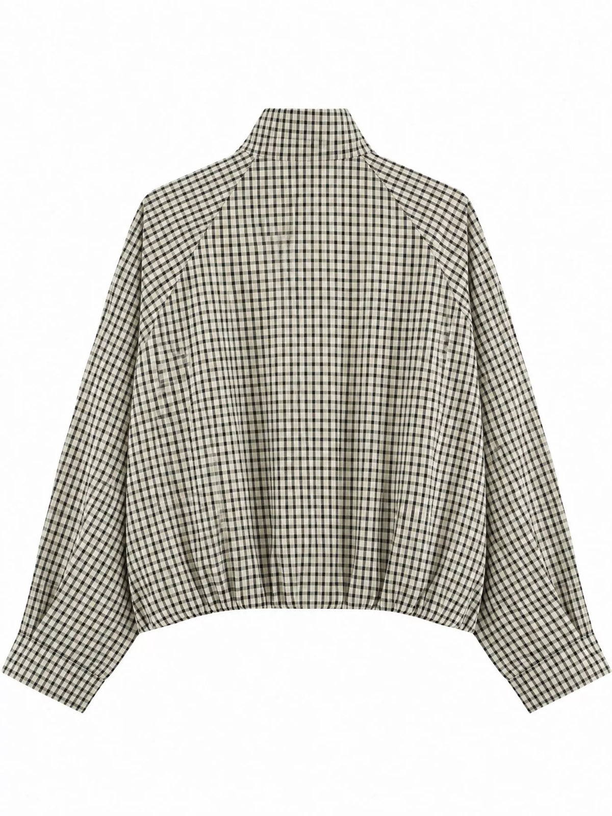 Khaki Plaid plaid stand-collar cropped jacket, back view