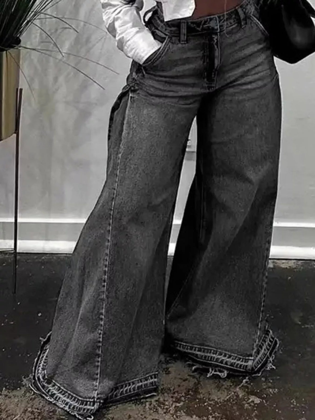 Mid-Rise Wide-Leg Jeans with Side Panels, side view