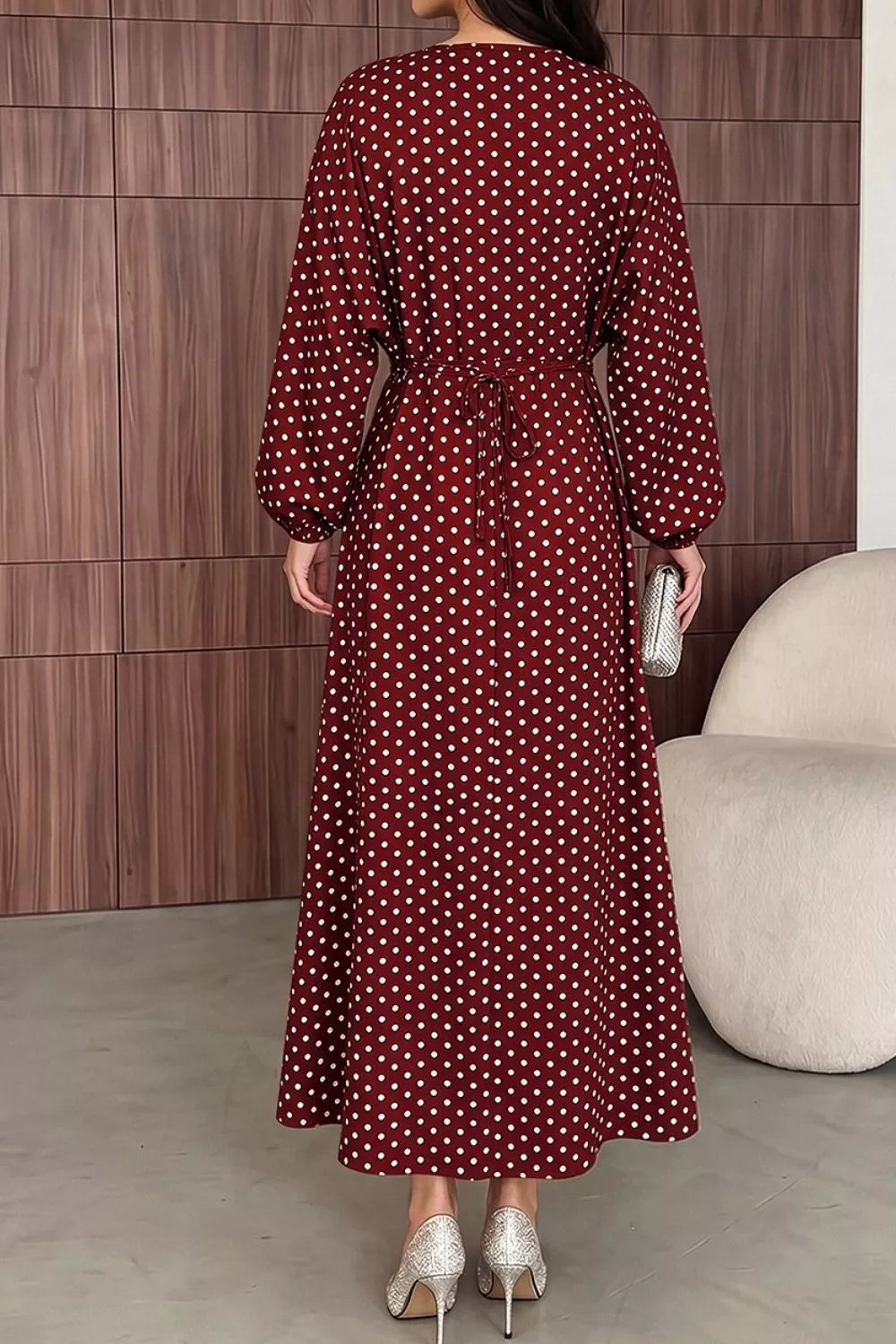 Polka dot long sleeve maxi dress