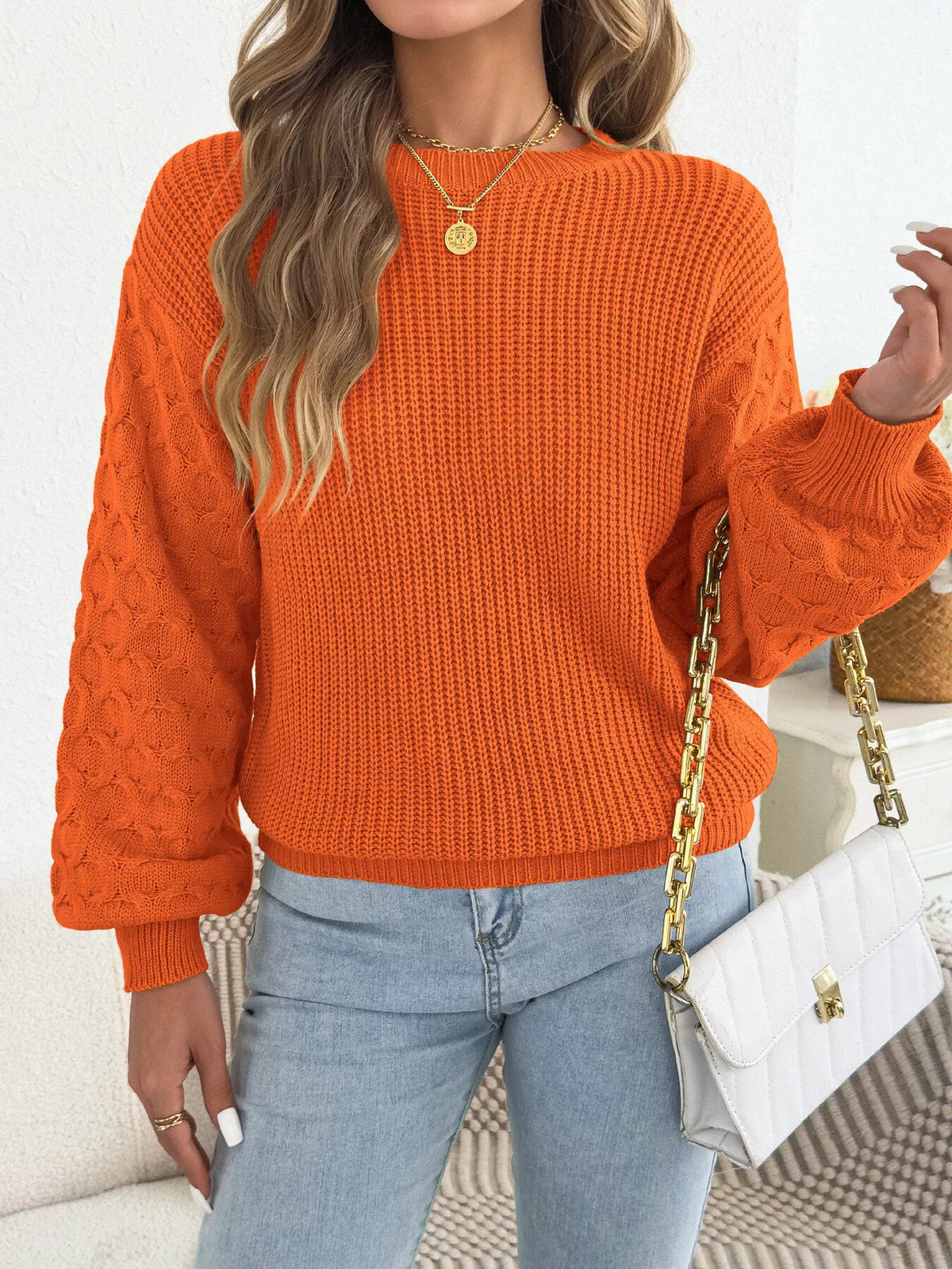 Orange textured dropped shoulder sweater