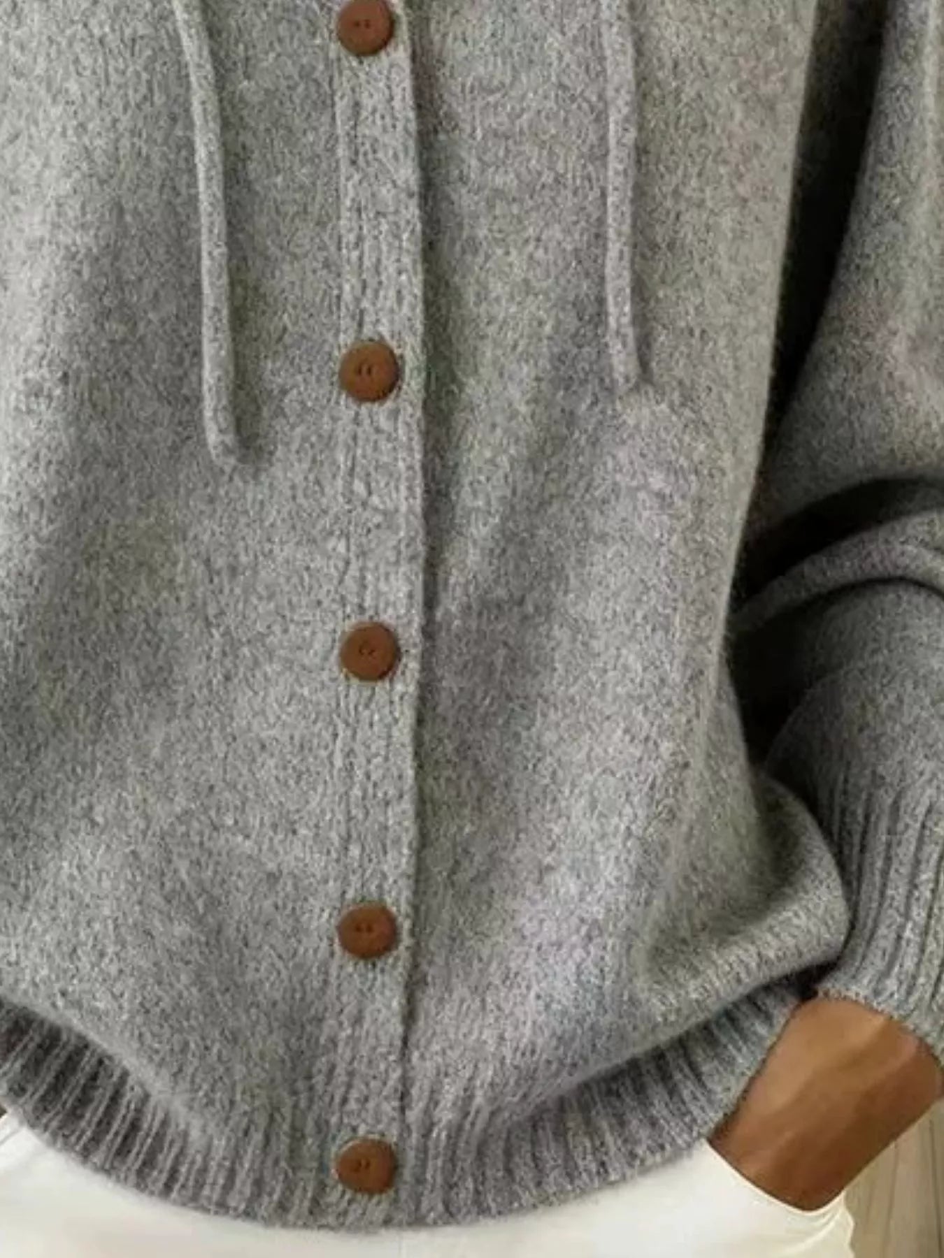 Trendsi Full Size Hooded Button-Down Knit Cardigan Plus Size -