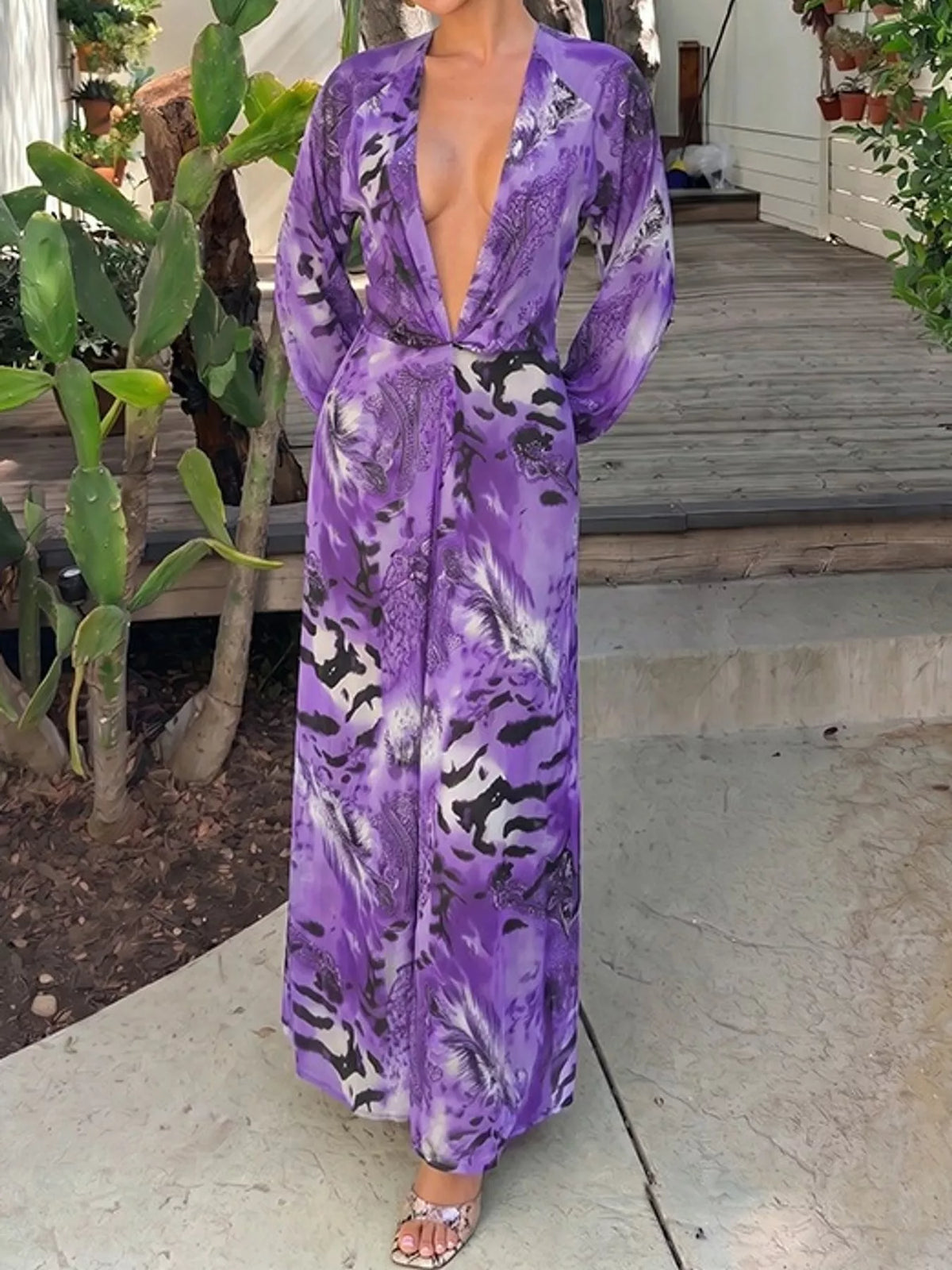 Printed maxi dress, purple front