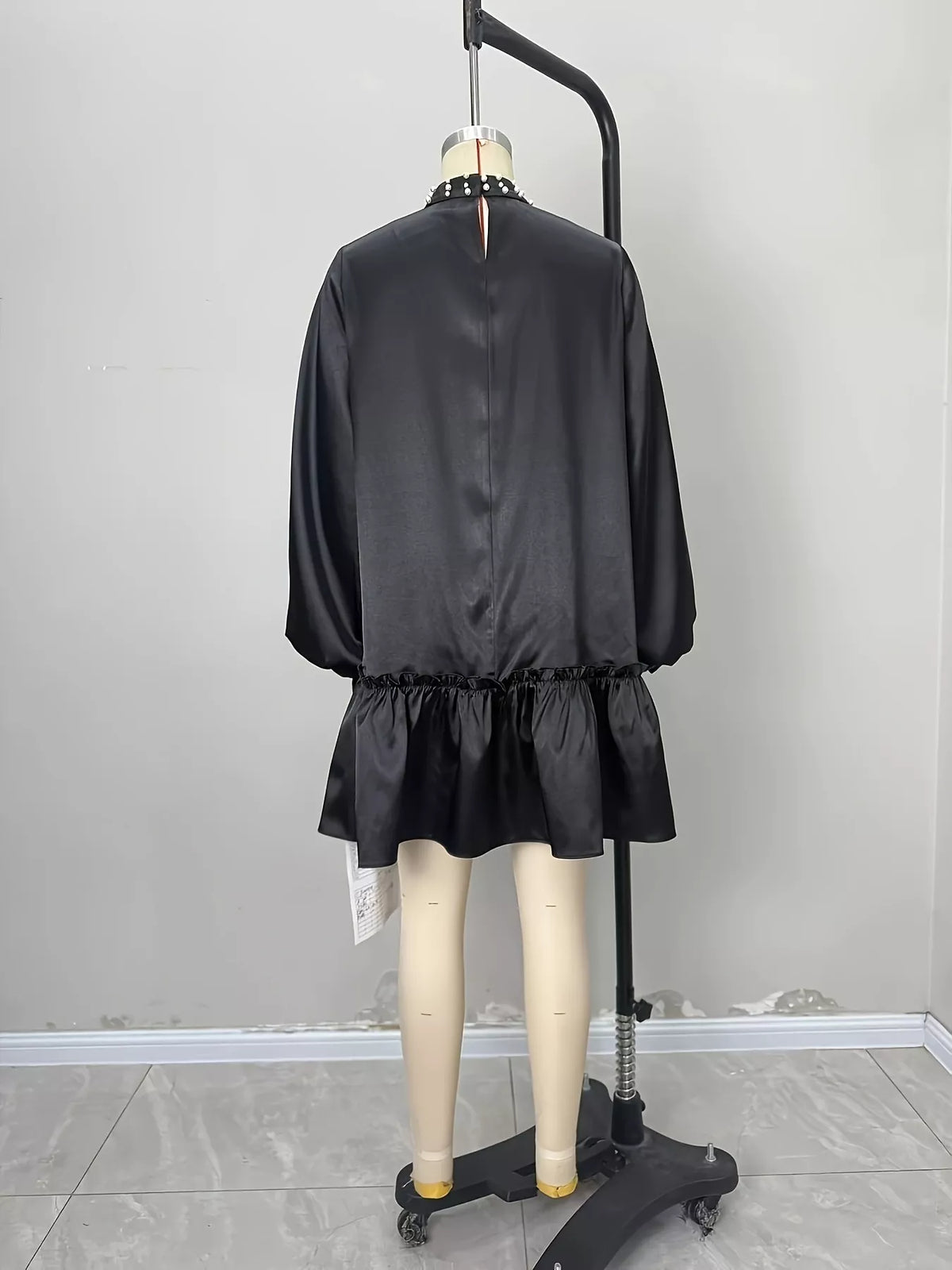 Pearl-trim mini dress, black mannequin back