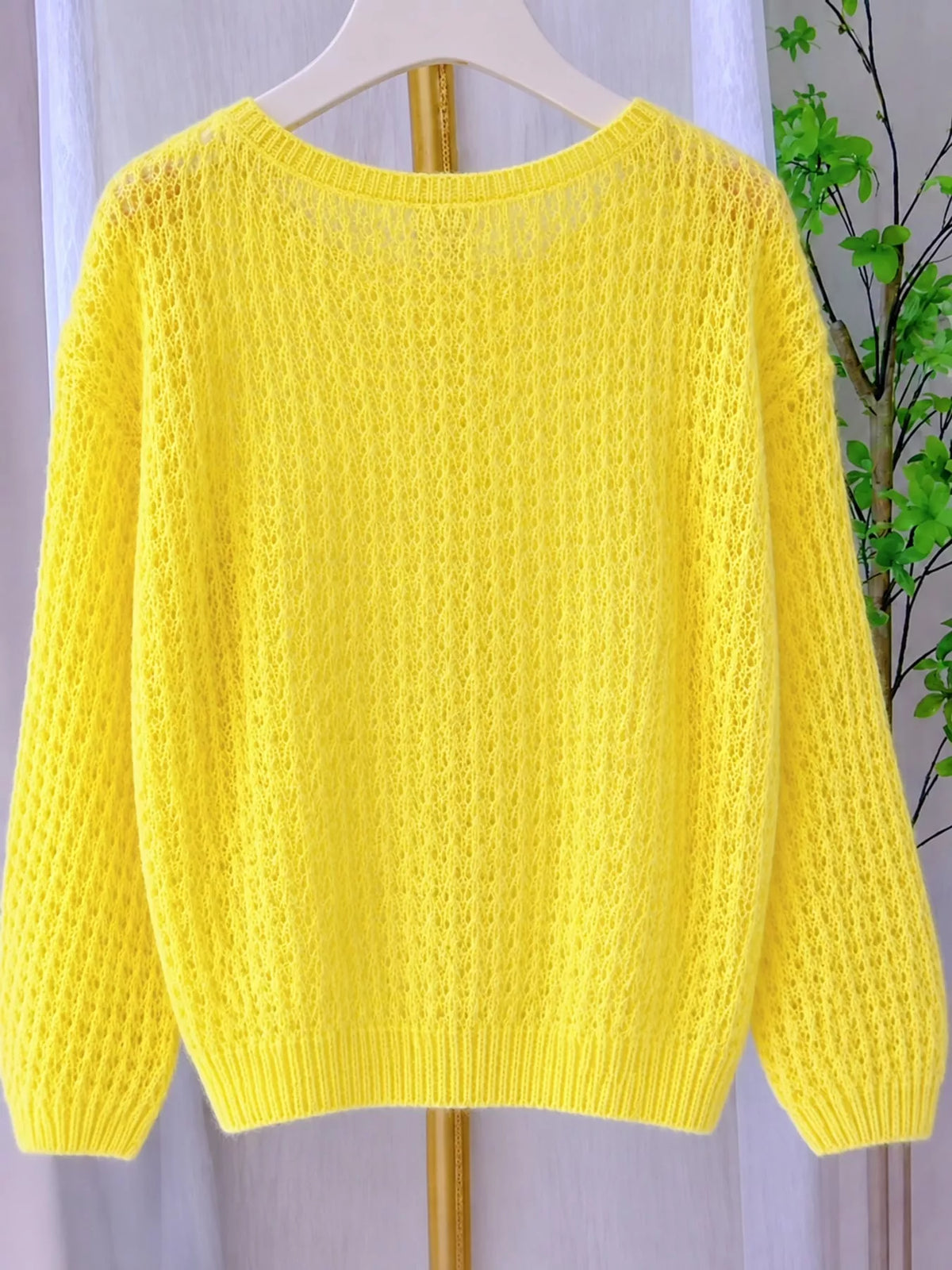 Yellow openwork knit cover-up top
