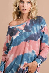 Trendsi BiBi Tie Dye French Terry Pull Over with Front Stitching Detail -