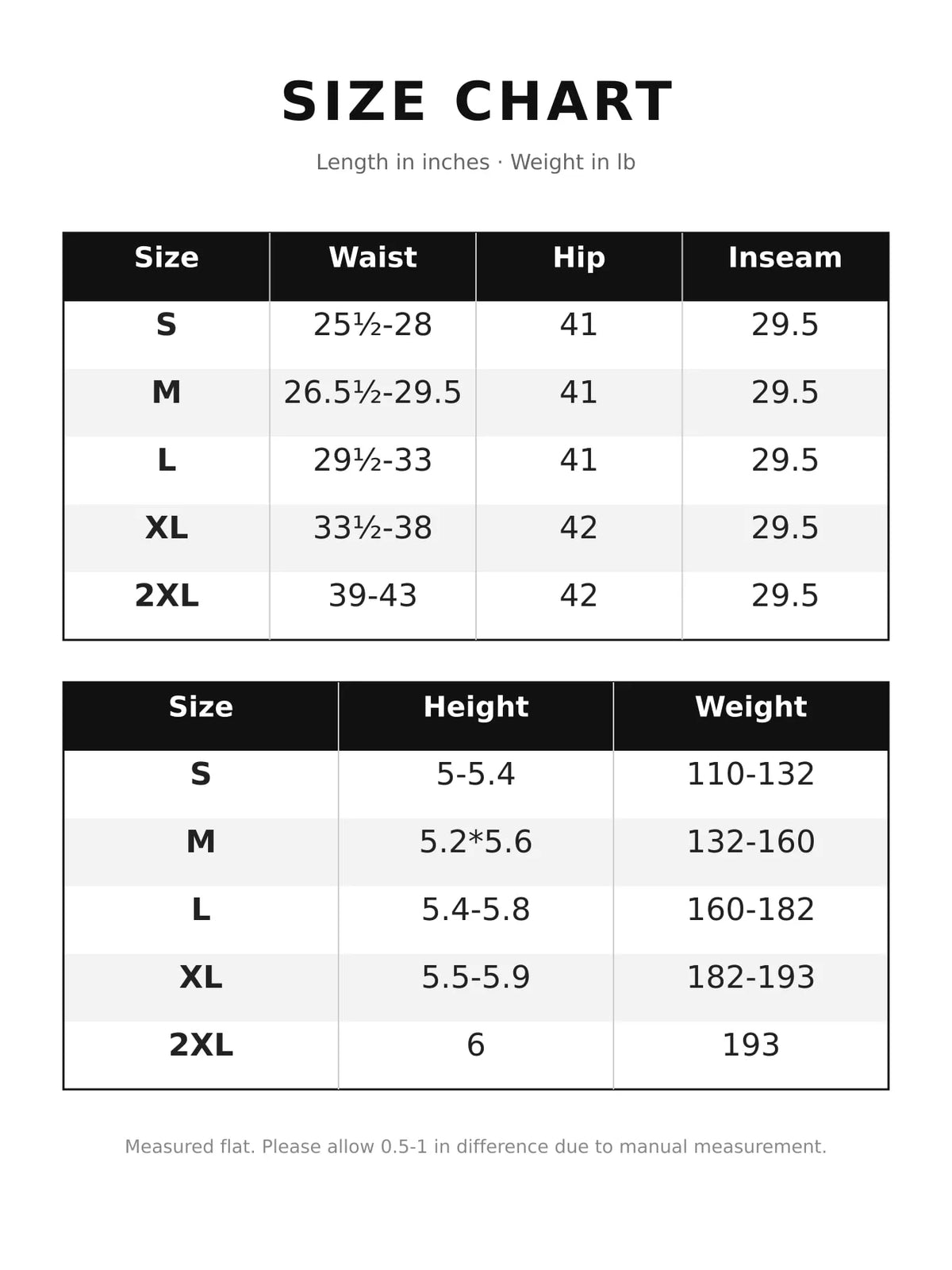 Size chart for drawstring wide-leg pants