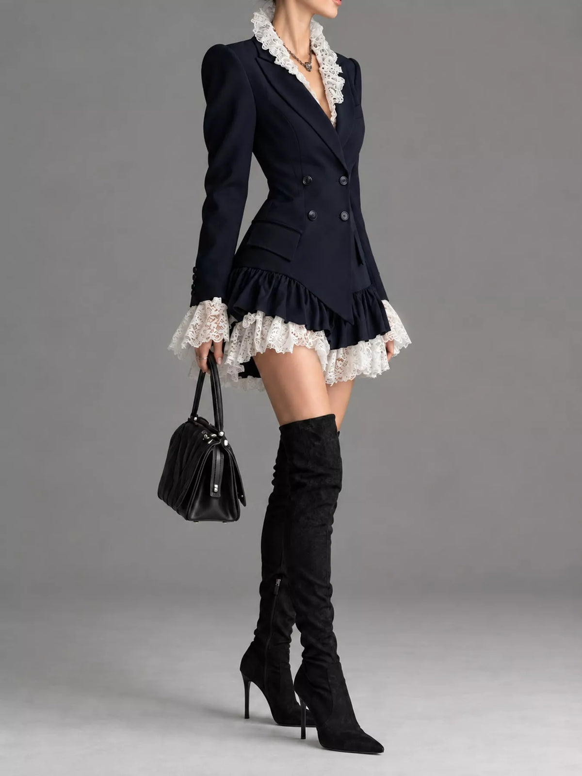 Collared long sleeve mini dress, side view