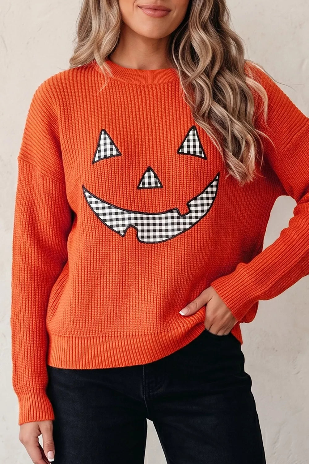 Trendsi Drop Shoulder Long Sleeve Round Neck Halloween Sweater -