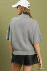 Trendsi Umgee Mock Neck Short Sleeve Knit Sweater Top -