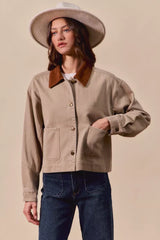 Trendsi SO ME Cotton Twill Cropped Barn Jacket wtih Collar -