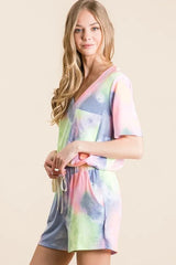 Trendsi BiBi Tie Dye Casual Shorts with Twill Tape Drawstring -
