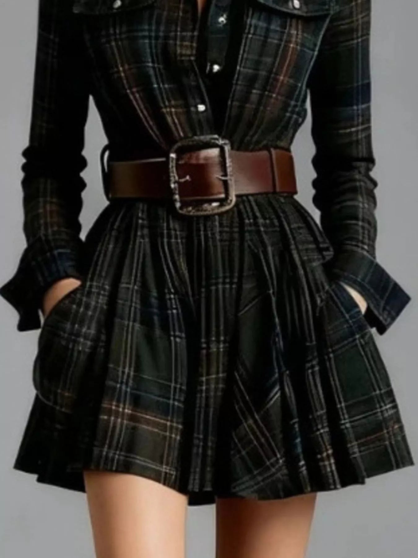 Trendsi Plaid Long Sleeve Shirt Dress -