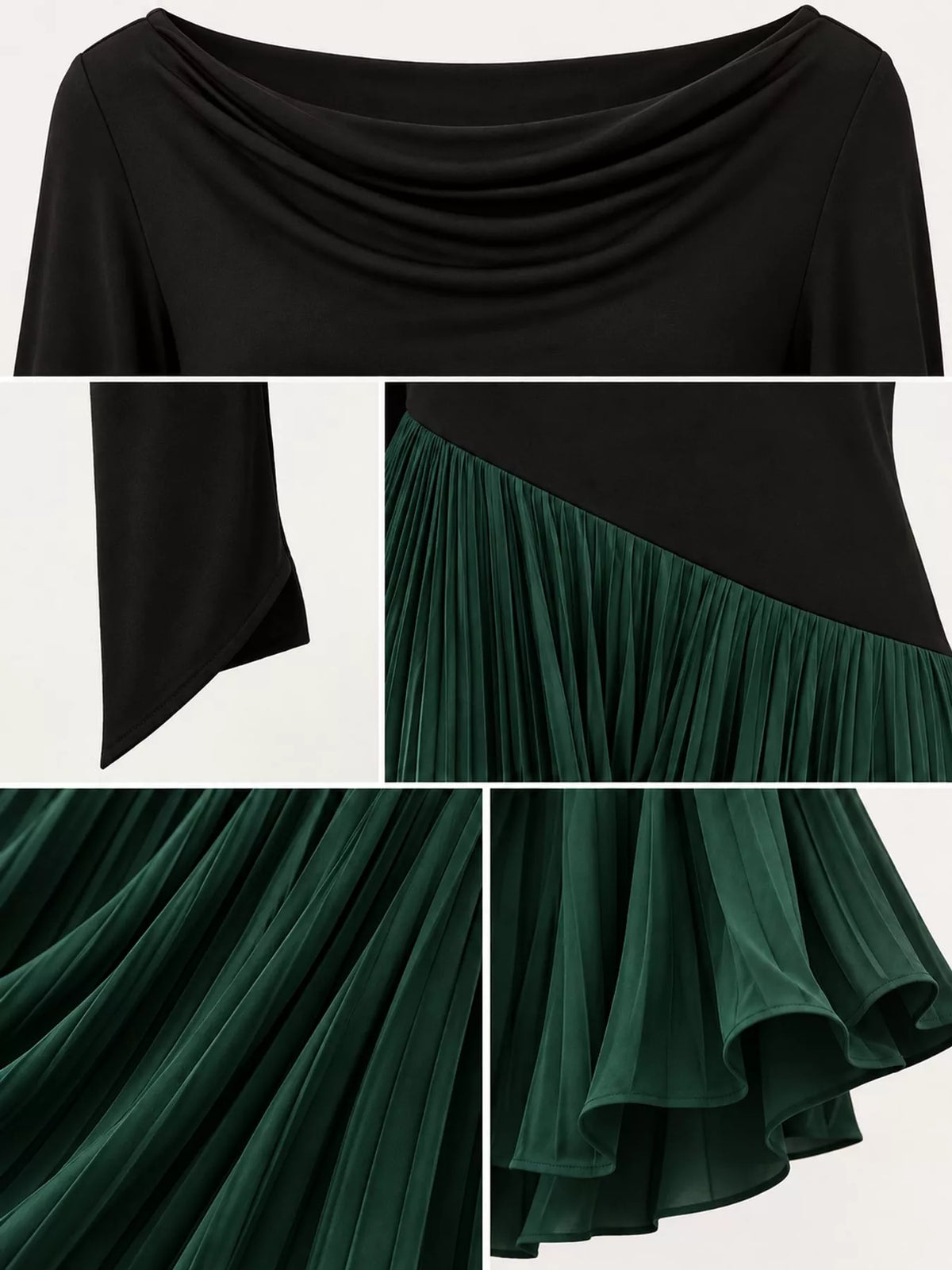Cowl neck long sleeve maxi dress, construction and design details