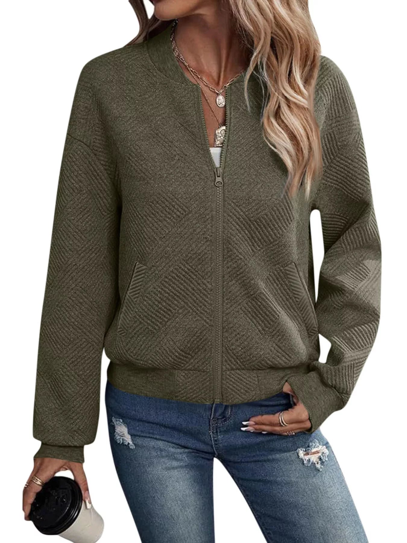 Trendsi Textured Knit Zip-Up Jacket -