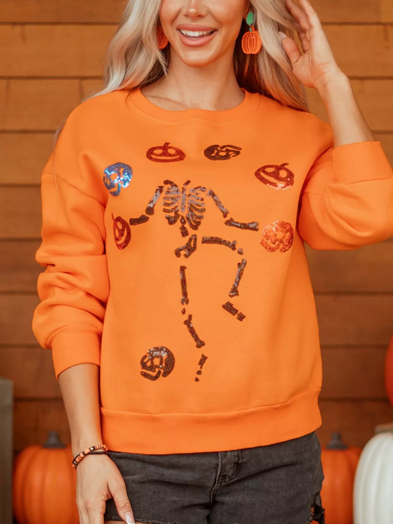Trendsi Dancing Critters Sequin Halloween Crewneck Sweatshirt -