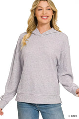 Trendsi Zenana Brushed Ribbed Hacci Hoodie Pullover -