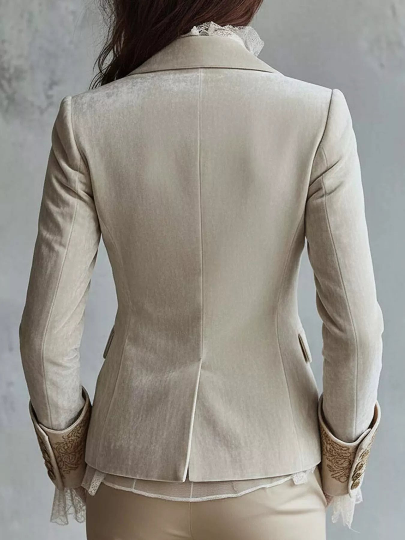 Trendsi Embroidered Velvet Long Sleeve Blazer -