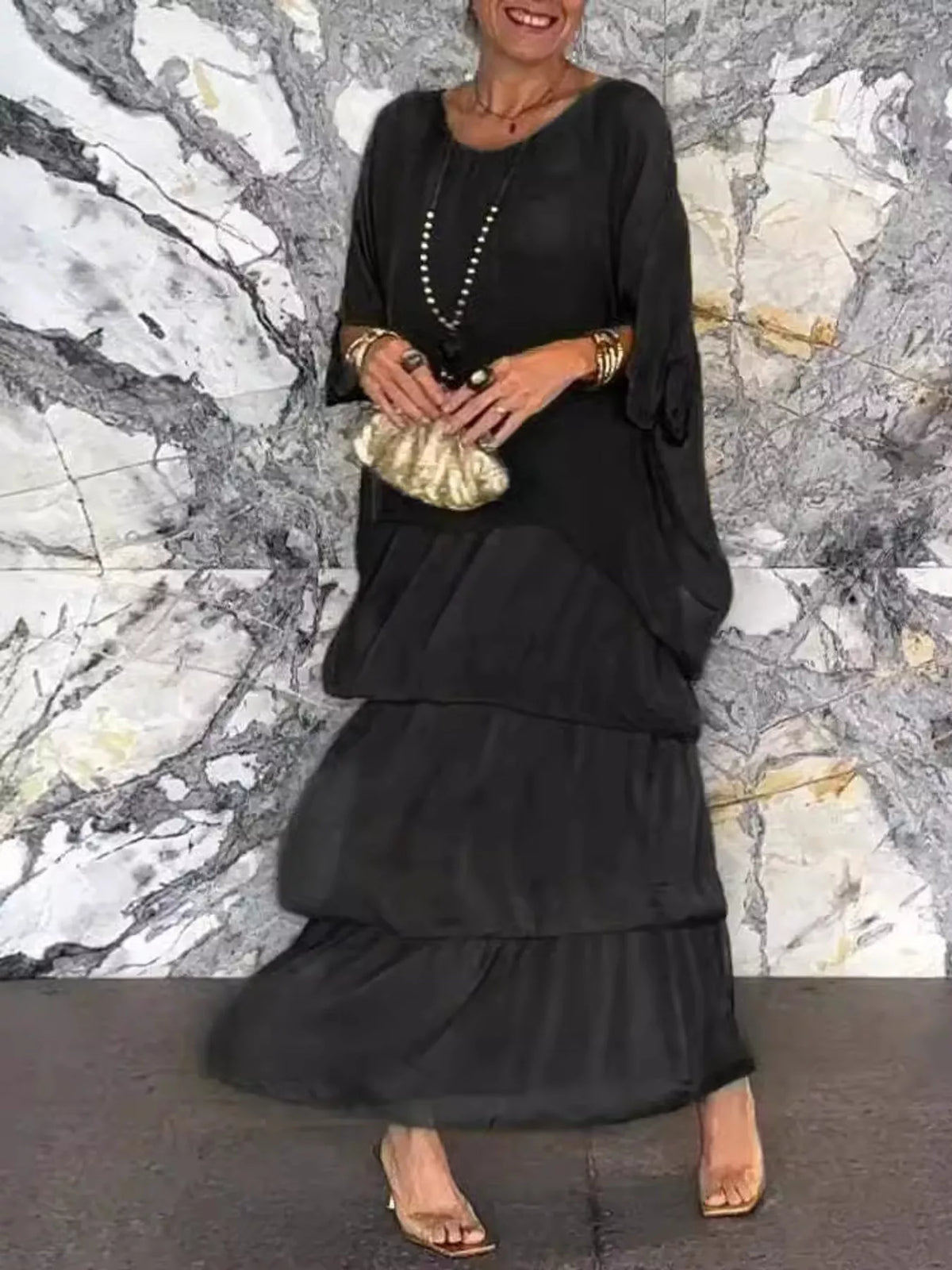 Layered maxi dress, black front