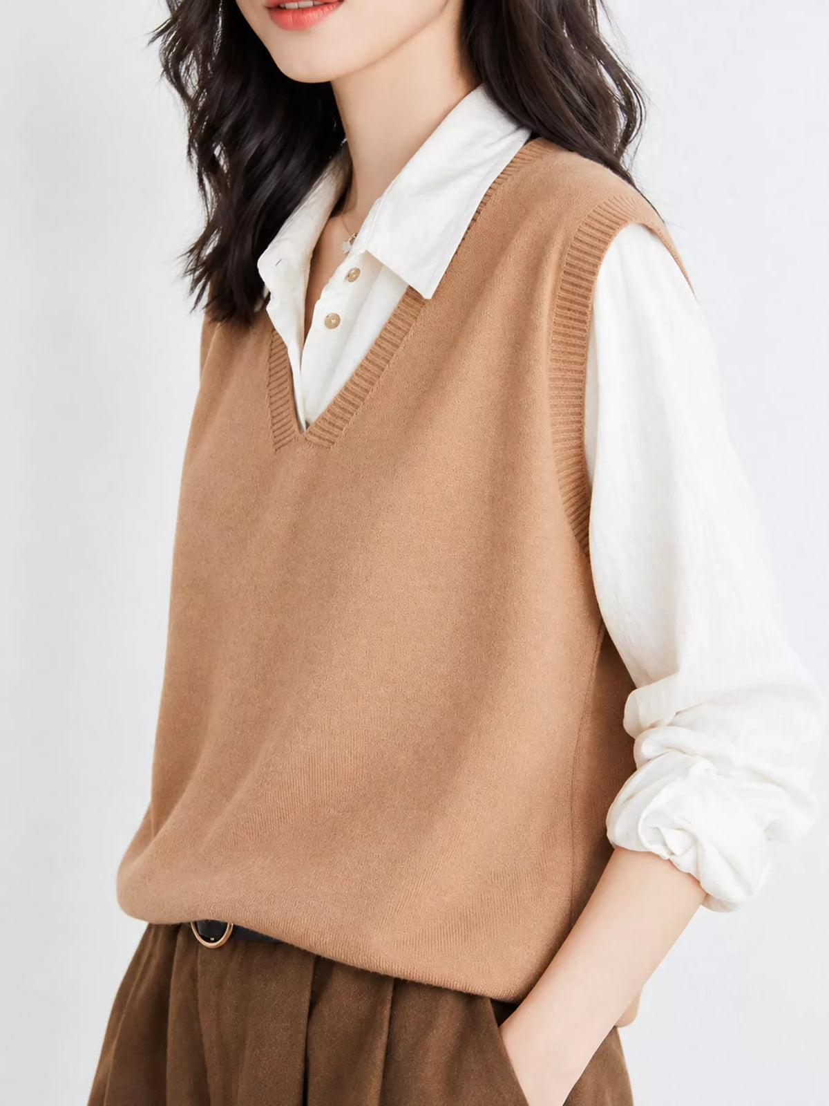 V-Neck Knit Sweater Vest — side view