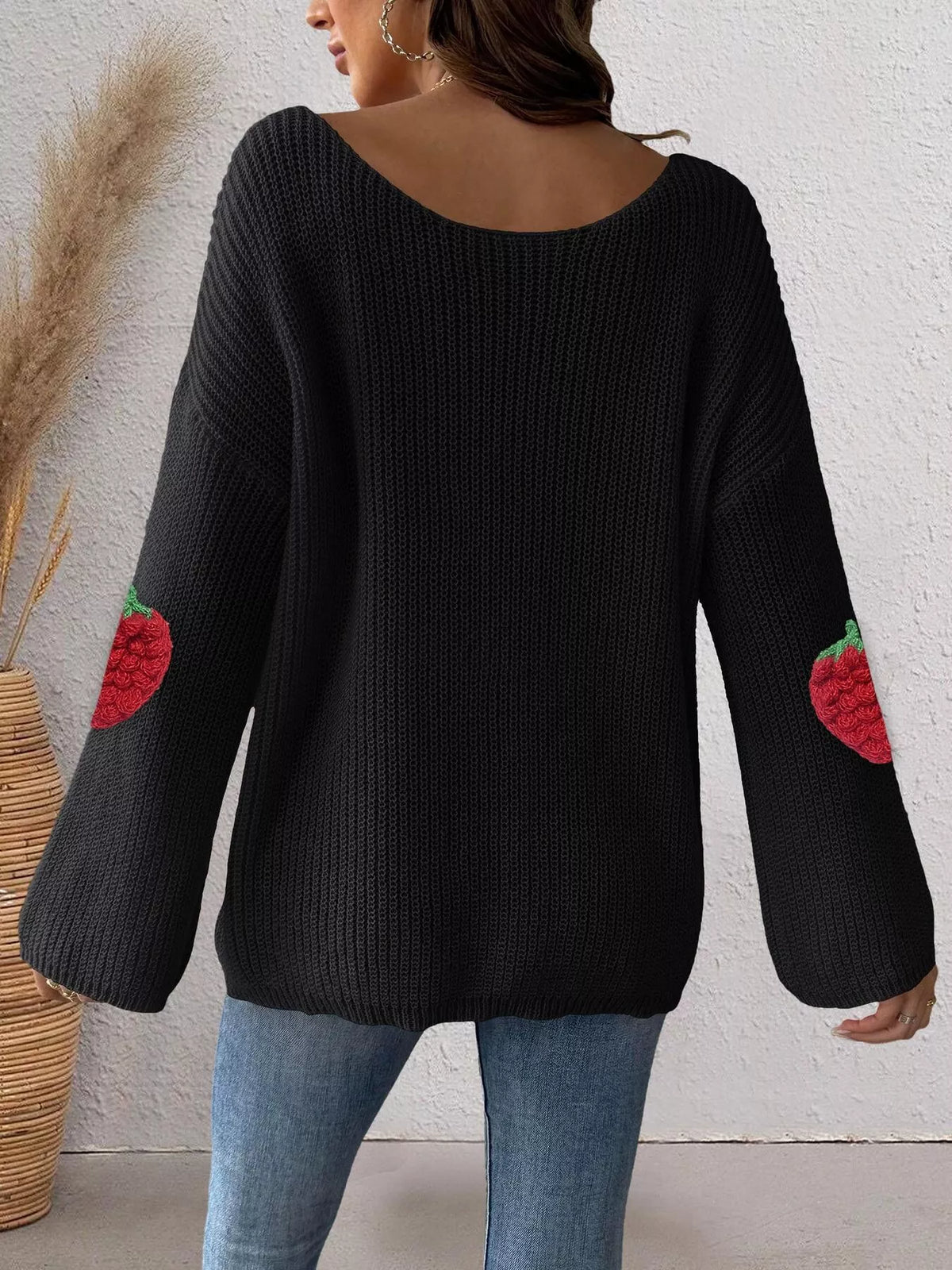 Trendsi Strawberry Applique Oversized Sweater -
