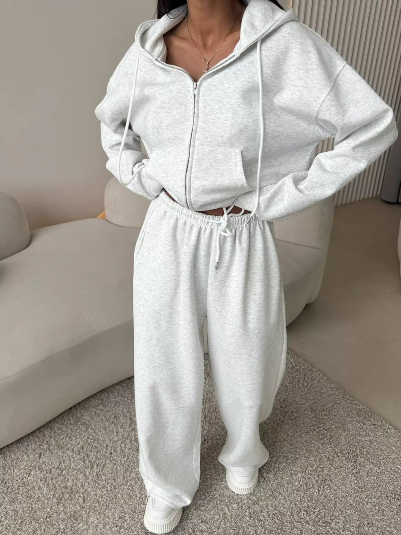 Trendsi Zip-Up Hoodie and Wide-Leg Pants Set -