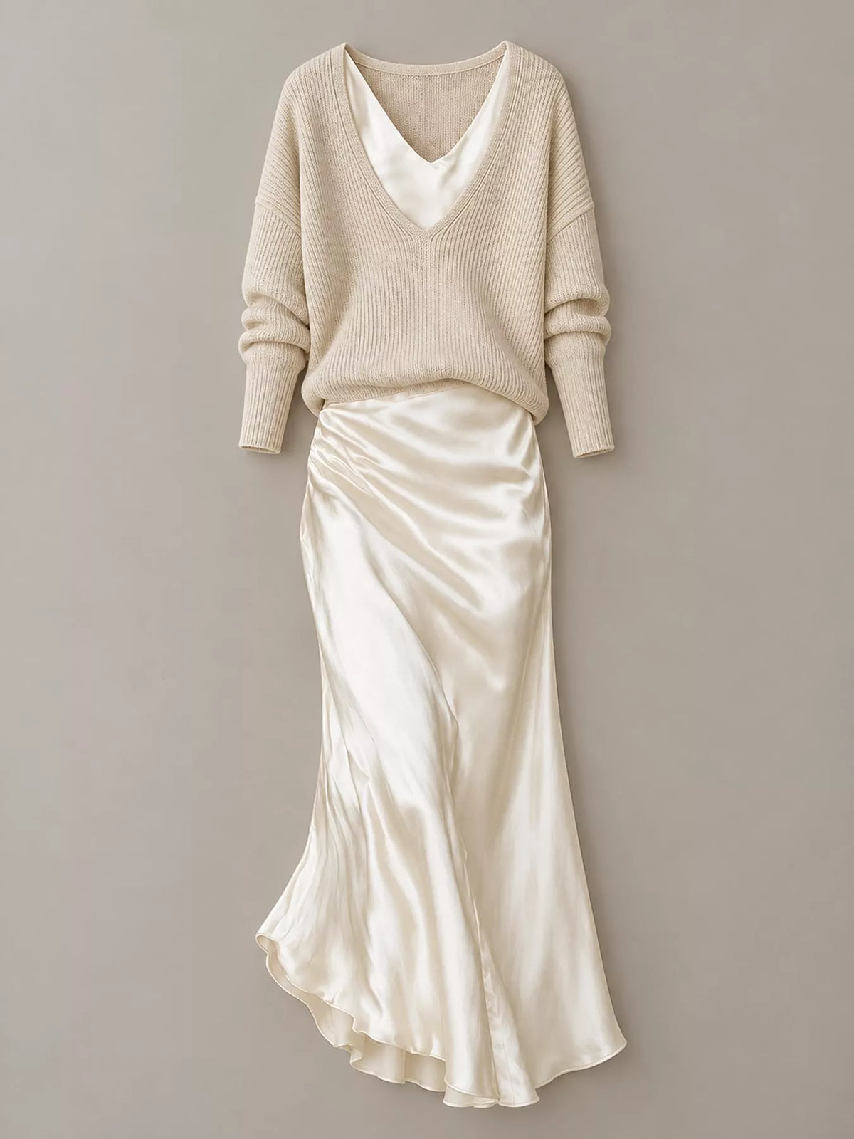 Satin Maxi Dress Two-Piece Set — garment front