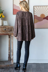 Trendsi Heimish Leopard Long Sleeve Tiered Blouse - Shirts