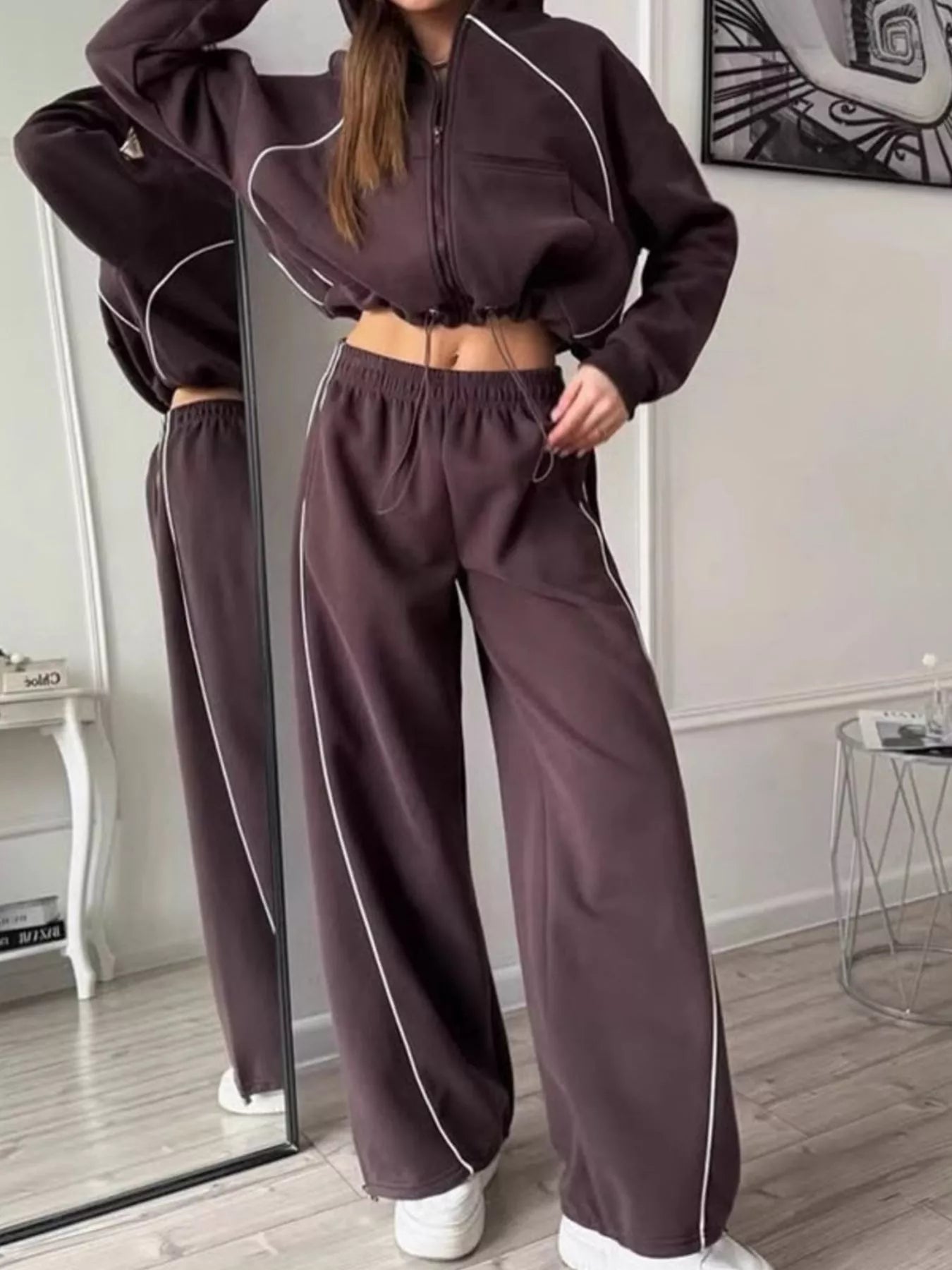 Trendsi Fleece Zip-Up Hoodie and Joggers Set -
