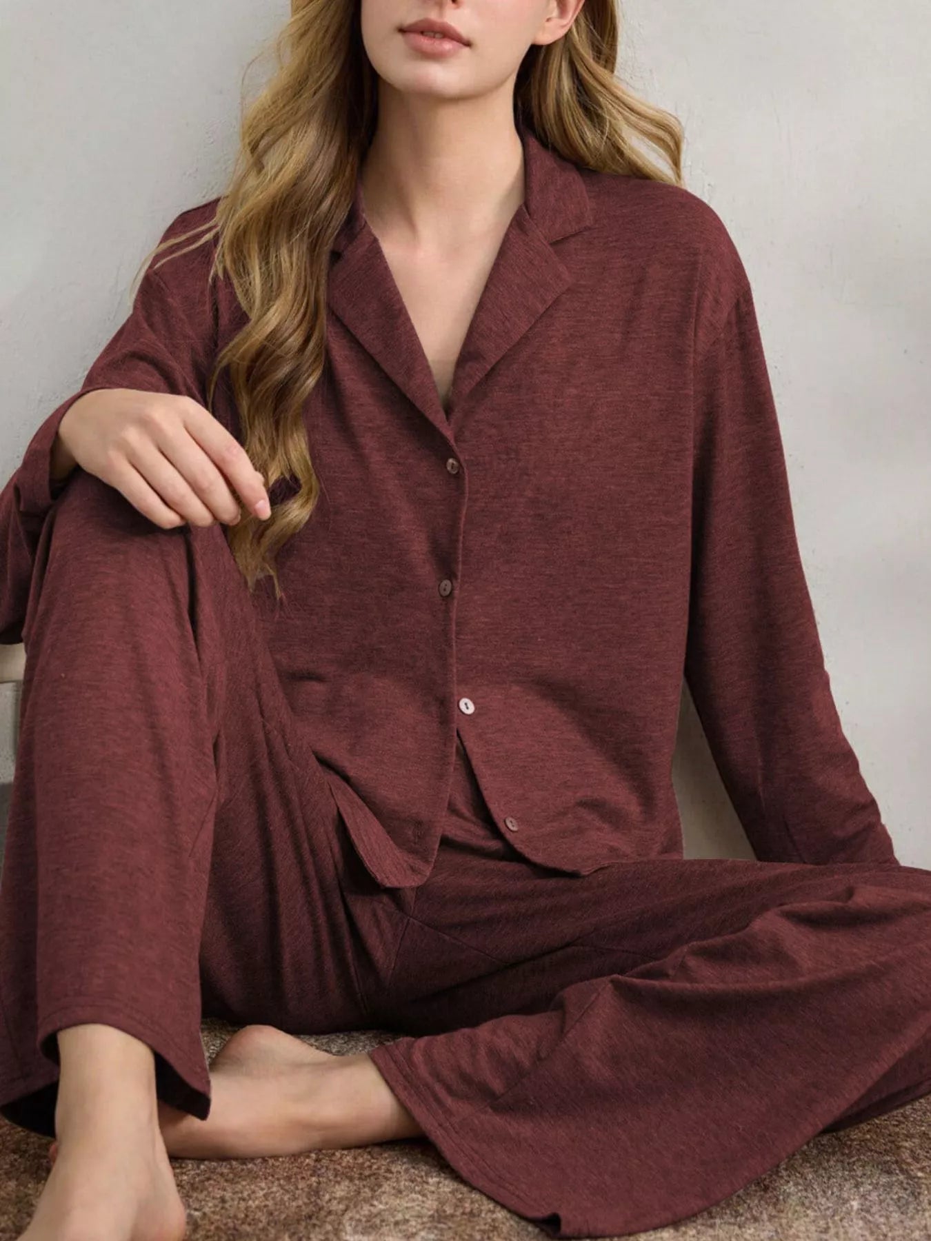Trendsi Button-Down Top and Wide-Leg Pants Lounge Set -