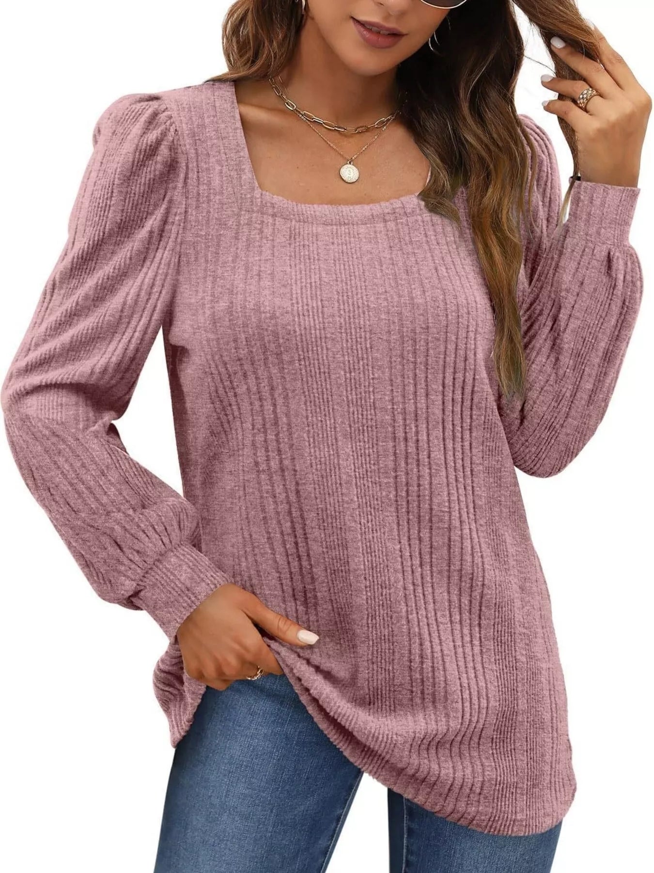 Trendsi Full Size Square Neck Ribbed Knit Top Plus Size -