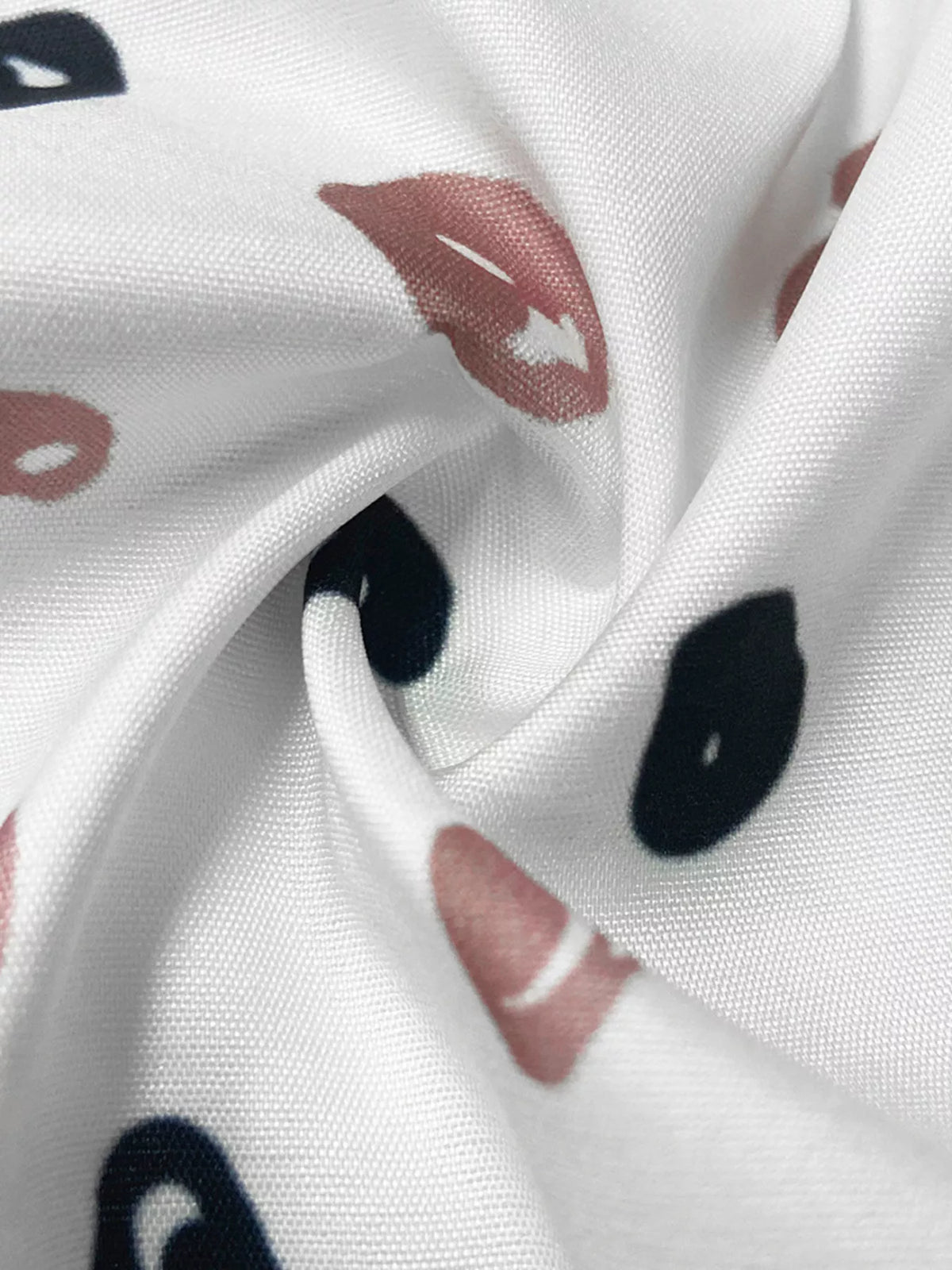 Printed Button-Down Long Sleeve Shirt in white, lip print detail