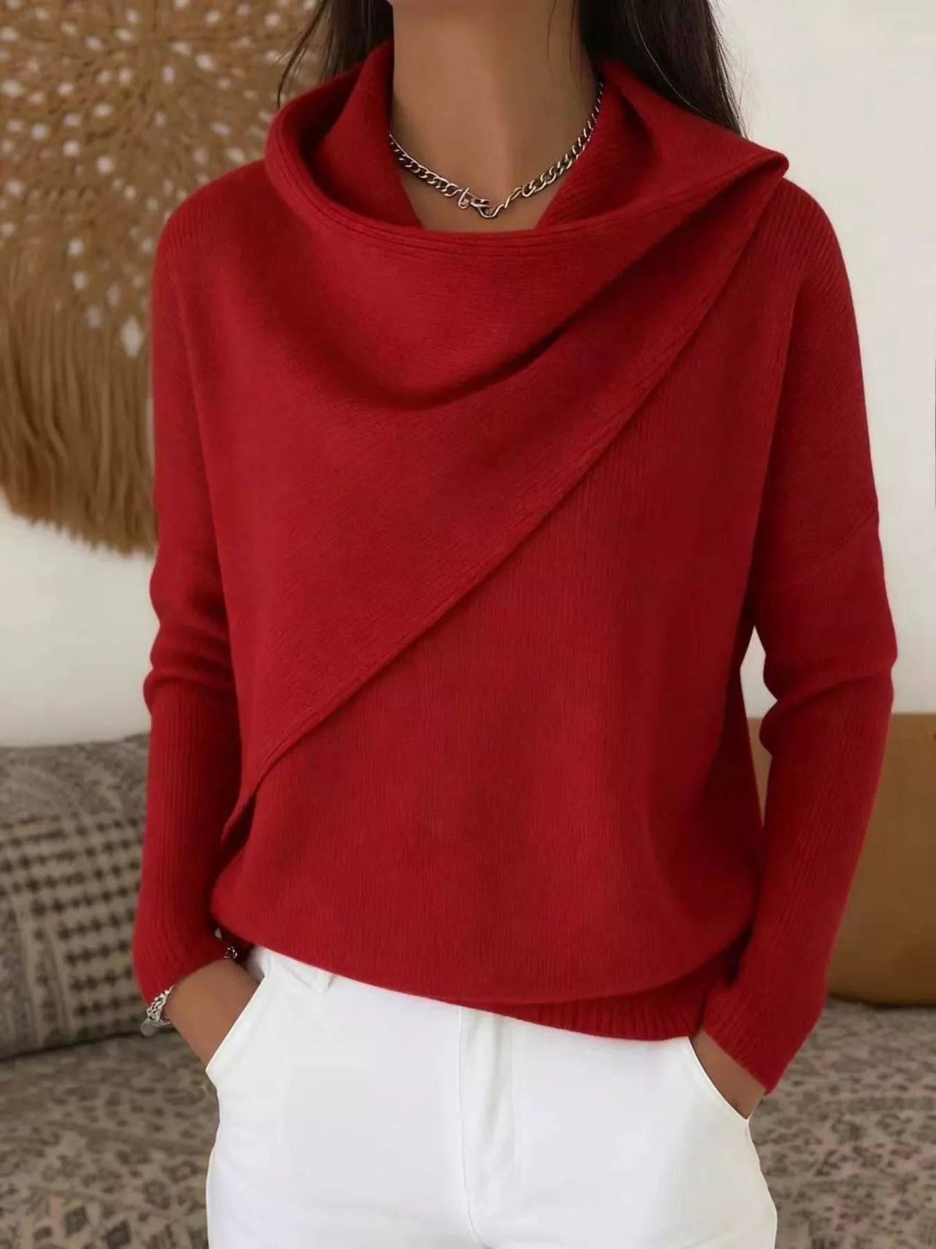 Trendsi Full Size Solid Color Cowl Neck Sweater Plus Size -