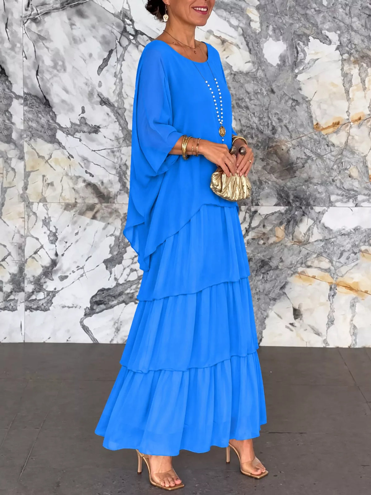 Layered maxi dress, blue side