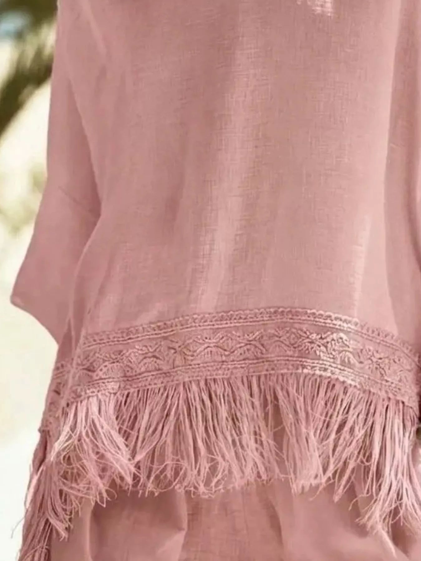 Trendsi Fringed 3/4 Sleeve Blouse -