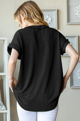 Trendsi Heimish Full Size Front Pocket Short Sleeve Ribbed Top - Shirts